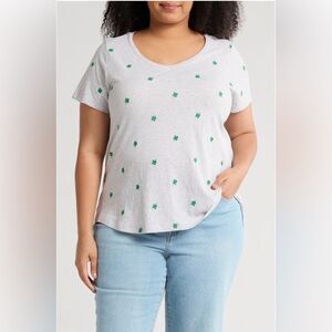 Lucky Brand Clover Embroidered Cotton T-Shirt 2X